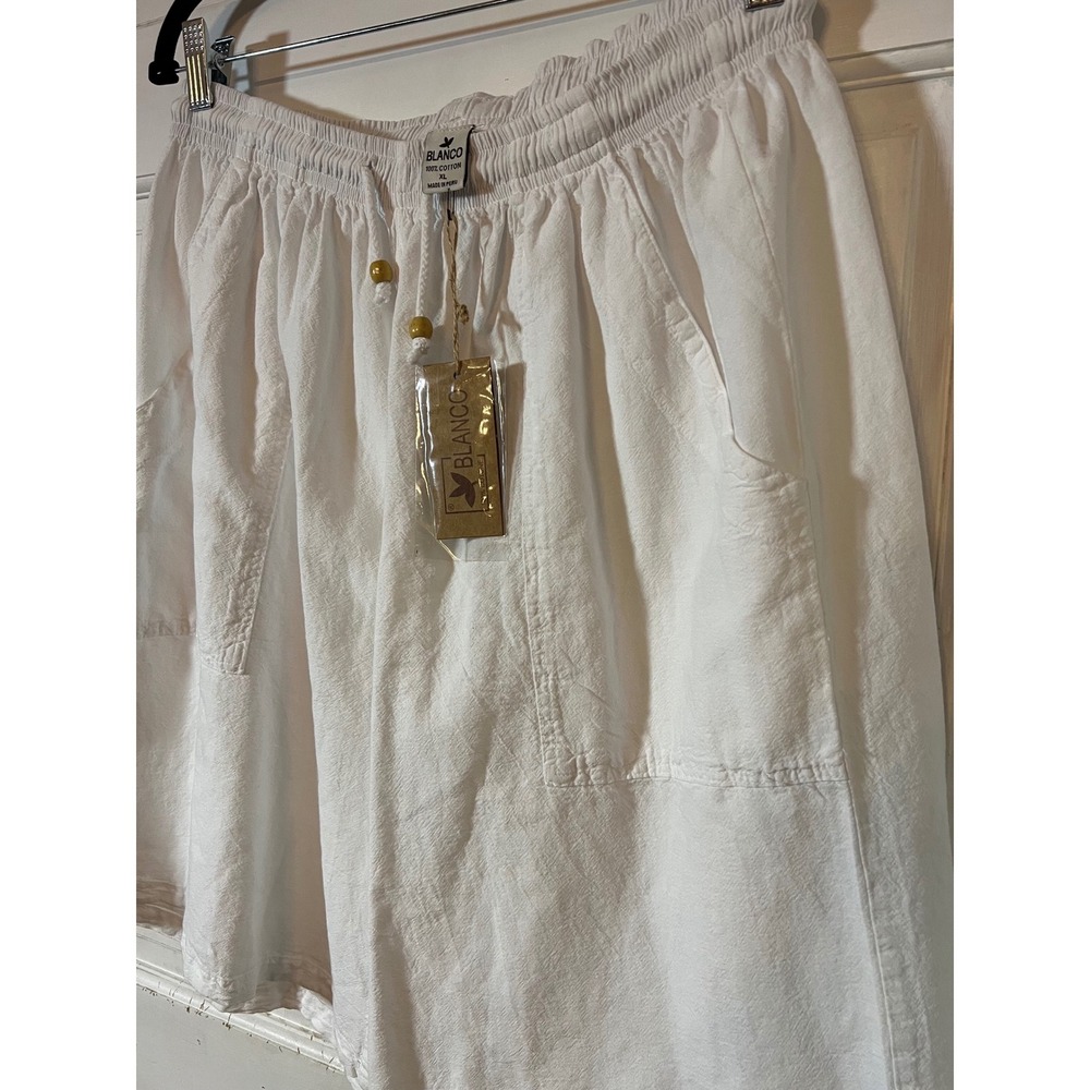 Blanco Cotton Shorts XL Coastal Minimalist White Beaded Drawstring NWT - Picture 3 of 4